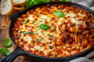 Zapiekanka z białej fasoli smakuje jak lasagne. Aromatyczny sos pomidorowy i mozzarella robią tu całą robotę