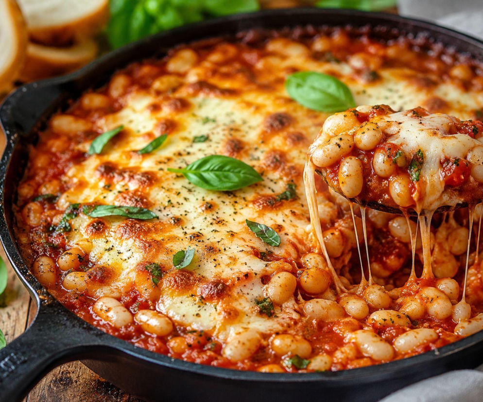 Zapiekanka z białej fasoli smakuje jak lasagne. Aromatyczny sos pomidorowy i mozzarella robią tu całą robotę