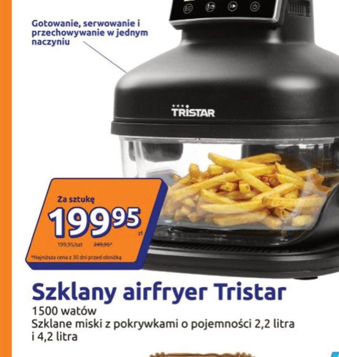 Szklany airfryer Tristar, 1500 watów