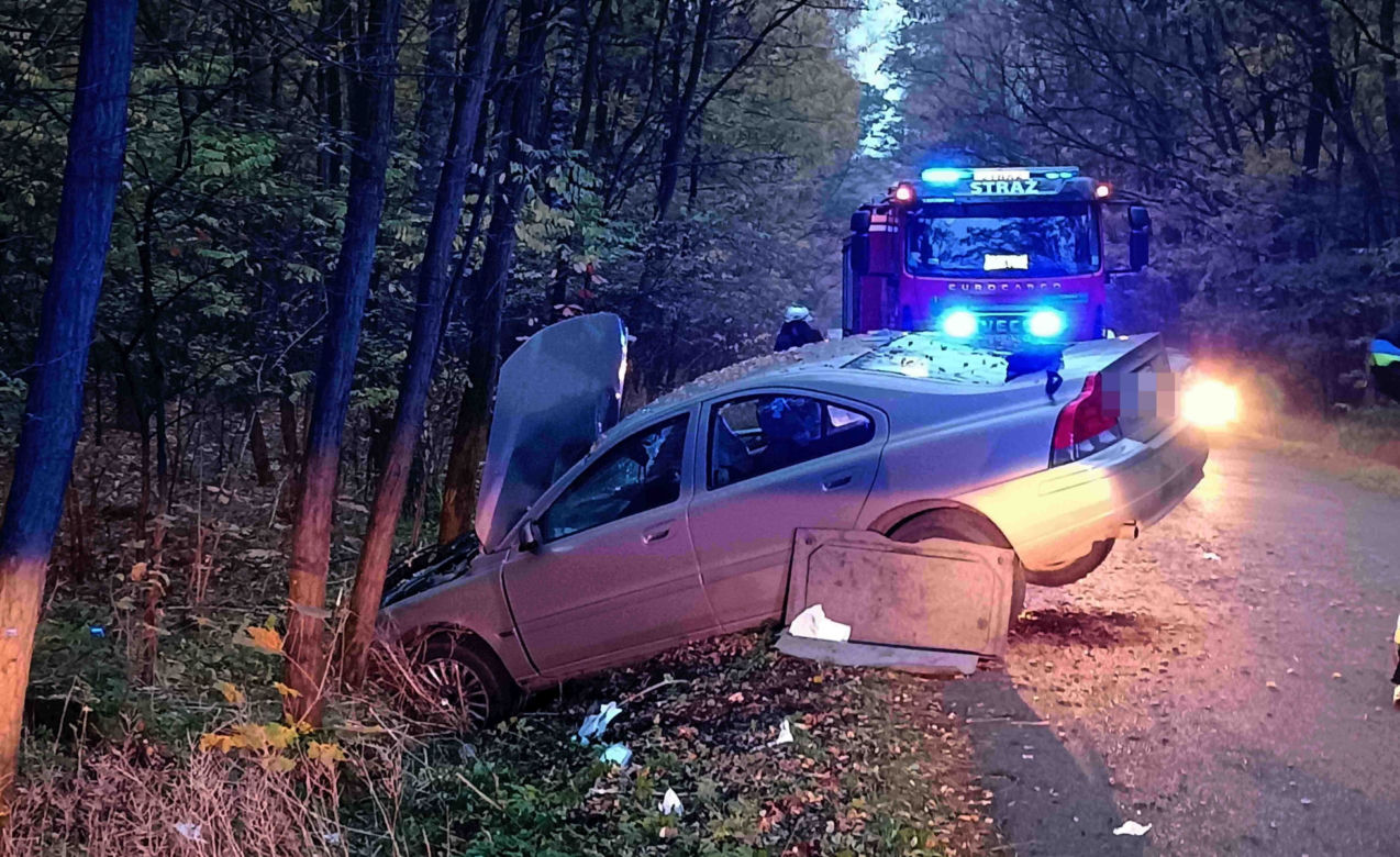 Domanice. Rozbili się na drzewie, gdy jechali na cmentarz. Dwie osoby ranne
