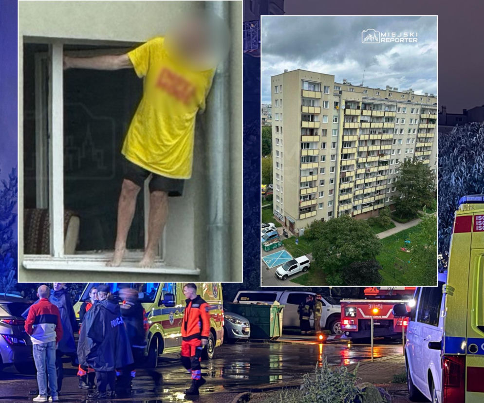 Dramat na Bemowie. Mężczyzna spędził 19 godzin na parapecie 9. piętra
