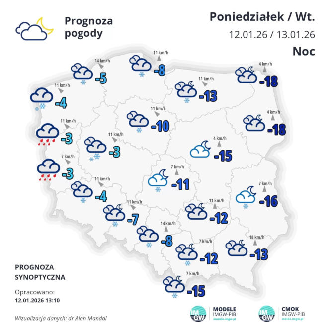 Pogoda na noc z 12 na 13 stycznia