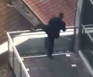 Europoseł Grzegorz Tobiszowski uwięziony na tarasie