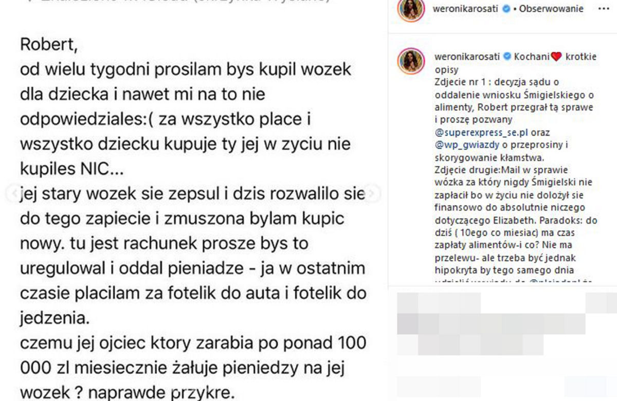 Weronika pisze, że wózek jej córki zepsuł i musi kupić nowy.