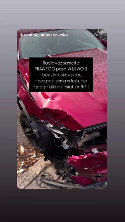 Karolina Pajączkowska miała wypadek przez policjanta! Auto skasowane!