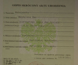 Madzia Waśniewska - akt urodzenia
