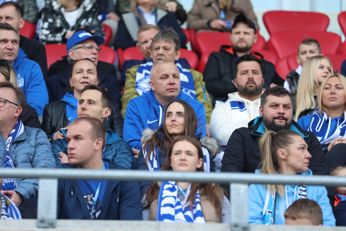 Kibice Ruchu Chorzów na meczu z ŁKS Łódź