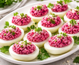 Ten regionalny patent na jajka faszerowane zachwyca kolorem i smakiem – chrzan i buraczki robią różnicę