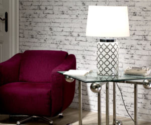 Lampa stołowa z modnym wzorem graficznym w stylu nowojorskim
