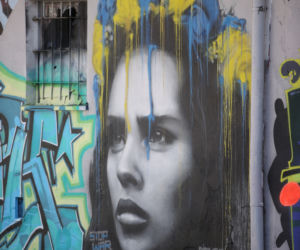 Mural wspierający Ukrainę na krakowskim Zabłociu