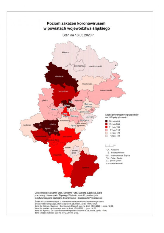 Rozmieszczenie i zasięg występowania SARS-CoV-2 w województwie śląskim