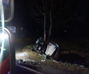 Śmiertelny wypadek na DK 94 pod Legnicą. 22-latek rozbił się oplem na drzewie [ZDJĘCIE]