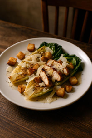 Grillowana sałata rzymska z kurczakiem