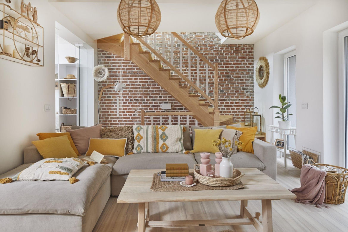 Salon w stylu scandi boho