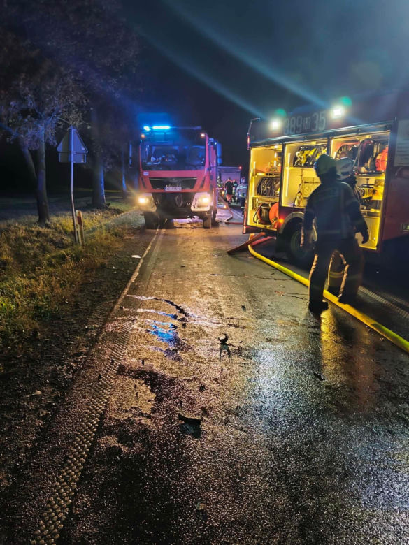 Pijany kierowca i pożar BMW na DK-63 w Suchożebrach