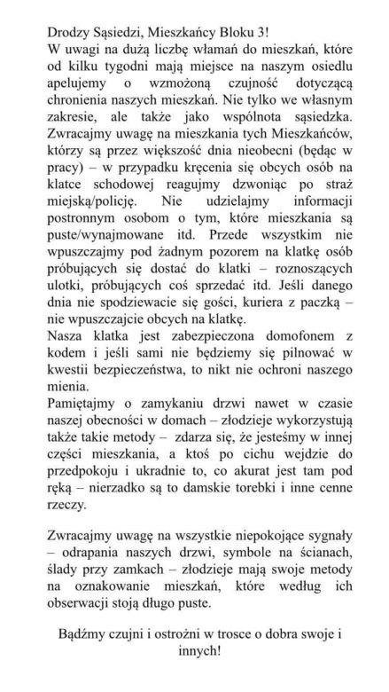 Sąsiedzki apel jednej z mieszkanek Osiedla Widok 