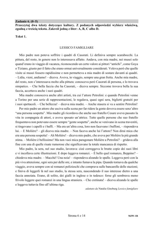 Matura 2020 ARKUSZE CKE: Język włoski rozszerzony