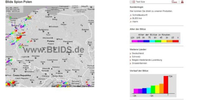 BURZE w Polsce 04.08.2012 - NA ŻYWO. GDZIE jest burza - MAPA BURZOWA