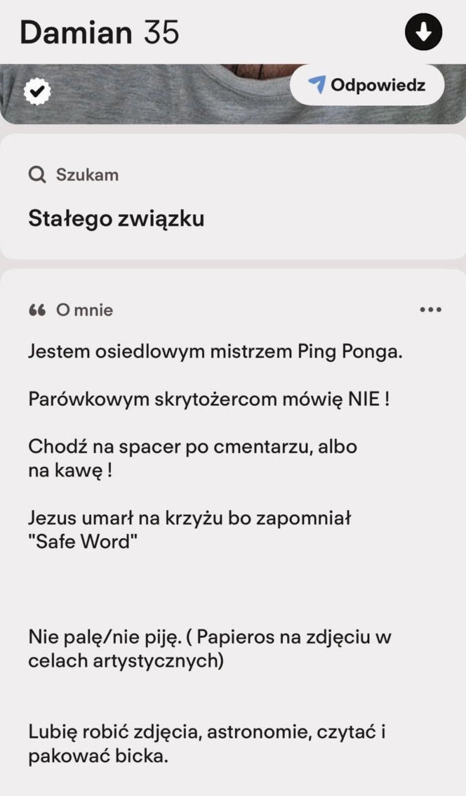 Damian z Love is Blind na Tinderze