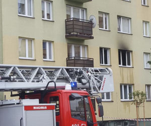 Bełchatów. Pożar w bloku! Płomienie buchały z okna. W domu była rodzina z dziećmi 