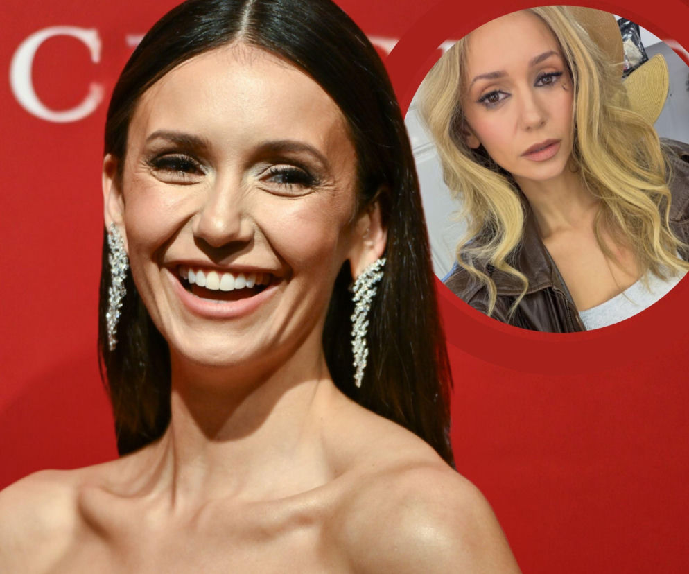 Aktorka Nina Dobrev w ciemnych włosach. Na miniaturze obok jej zdjęcie w blond peruce. O metamorfozie gwiazdy przeczytasz w SE.