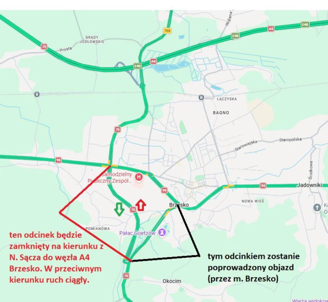 Utrudnienia na DK 75A. Prace naprawcze w Okocimiu i Brzesku