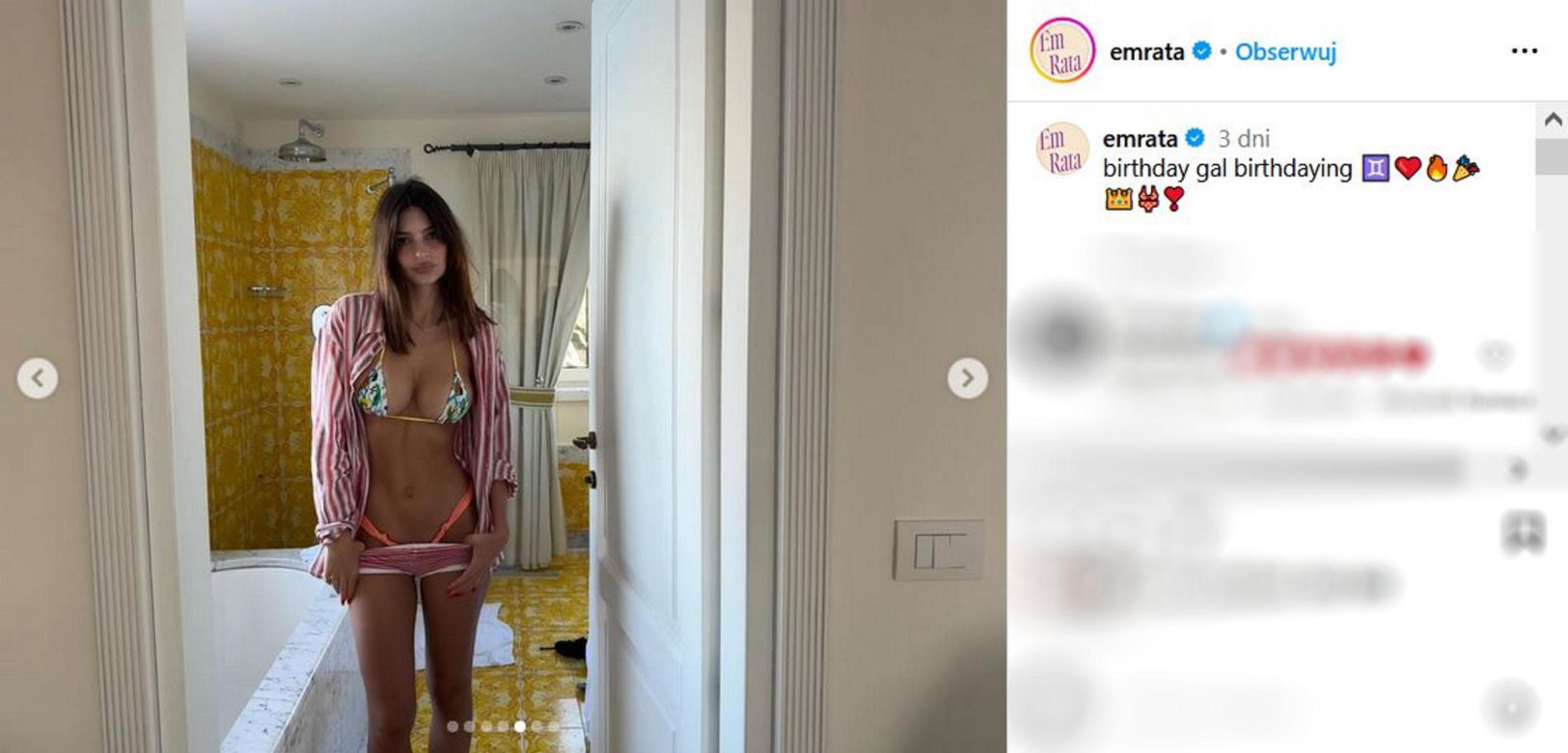 Szokujące zdjęcia Emily Ratajkowski. Polka pozuje w łazience ze spuszczonymi spodenkami. Tak świętuje urodziny