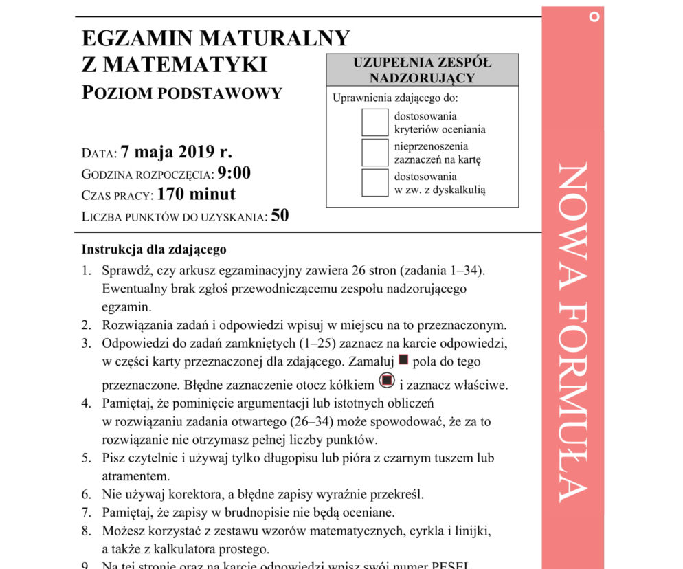 ARKUSZE CKE - Matura matematyka - poziom podstawowy 2019 - co było na maturze z matematyki?