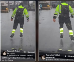 Mężczyzna mknie na łyżwach po ulicy jak po lodowisku! Nagranie już stało się viralem