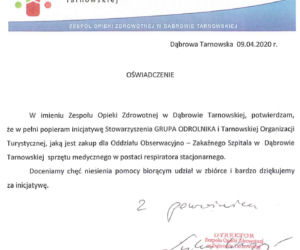 Pismo ze szpitala w Dąbrowie Tarnowskiej