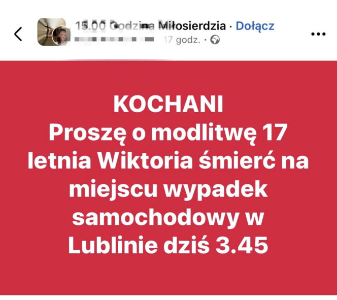 Wiktoria zginęła w wypadku. Jej tata apeluje