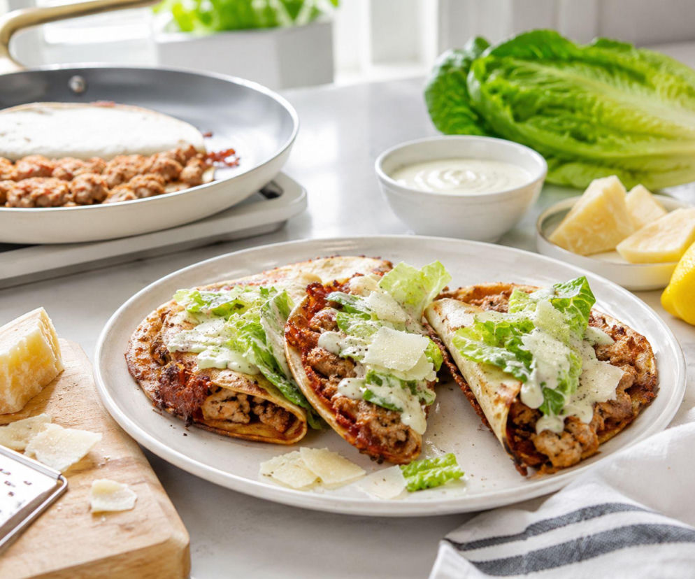 Nie wrap, tylko smashed taco. Kurczak przywiera do tortilli i rumieni się prosto na patelni