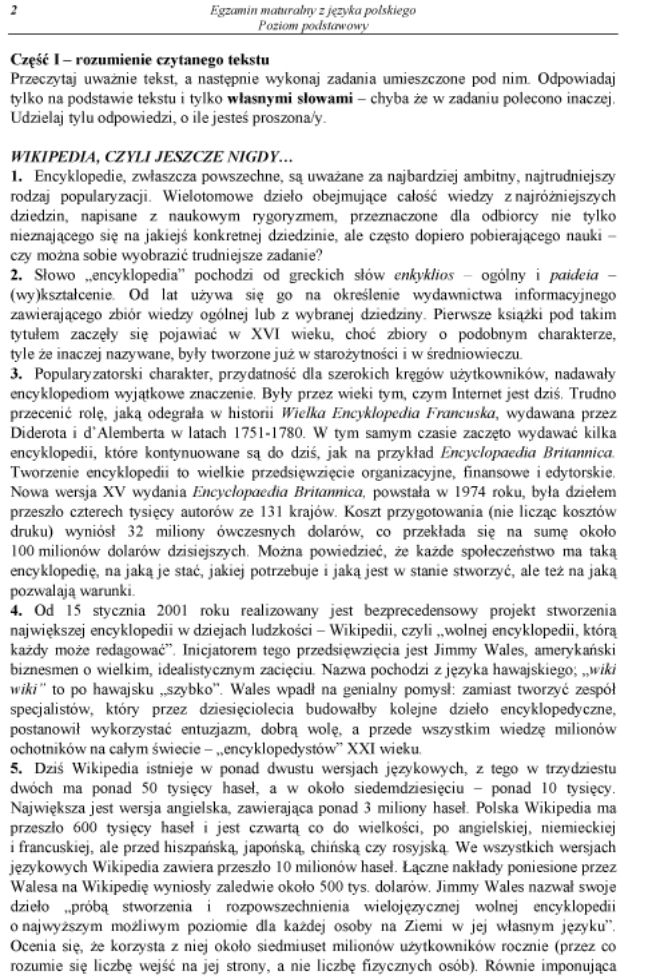 MATURA 2012 POLSKI, poziom PODSTAWOWY 4.05.2012: PYTANIA, TEMATY, ARKUSZE, ODPOWIEDZI