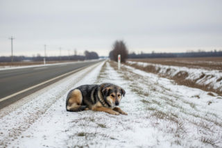 Pies przymarznięty do drogi. Jak policjanci z Przasnysza dokonali cudu?
