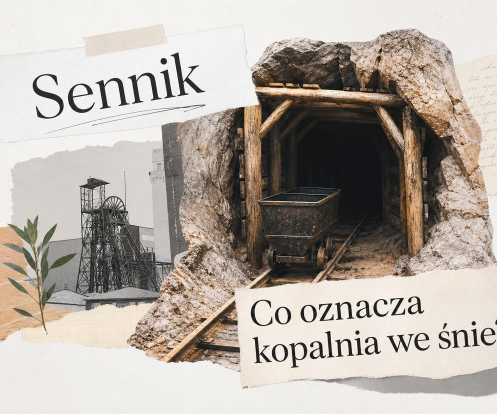 Wjazd do ciemnej kopalni z wagonikiem. Obok miniatura z szybem. O znaczeniu snów przeczytasz na SE.