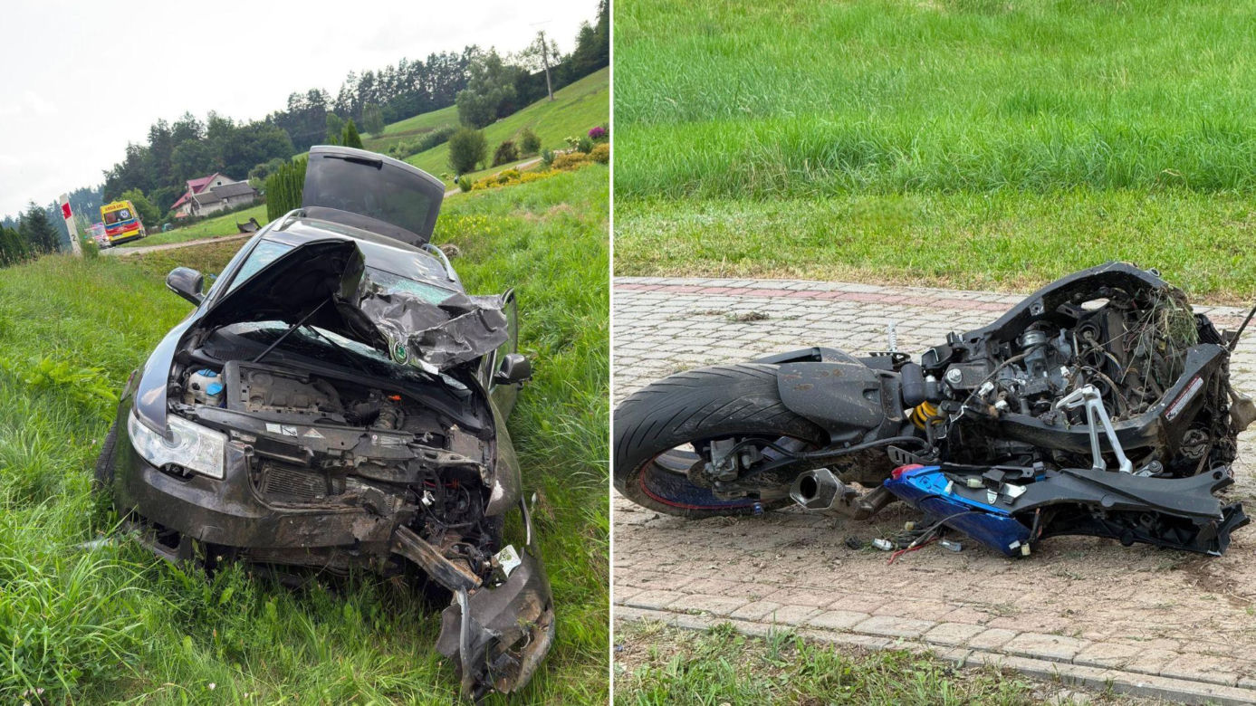Dramat na Podkarpaciu. Zderzenie motocykla z autem, nie żyje jedna osoba