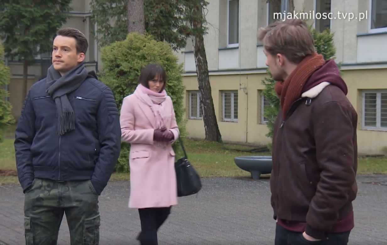 M jak miłość, odcinek 1644: Dominika Krakowska (Magdalena Bocianowska), Łukasz (Jakub Józefowicz), Jakub Karski (Krzysztof Kwiatkowski)