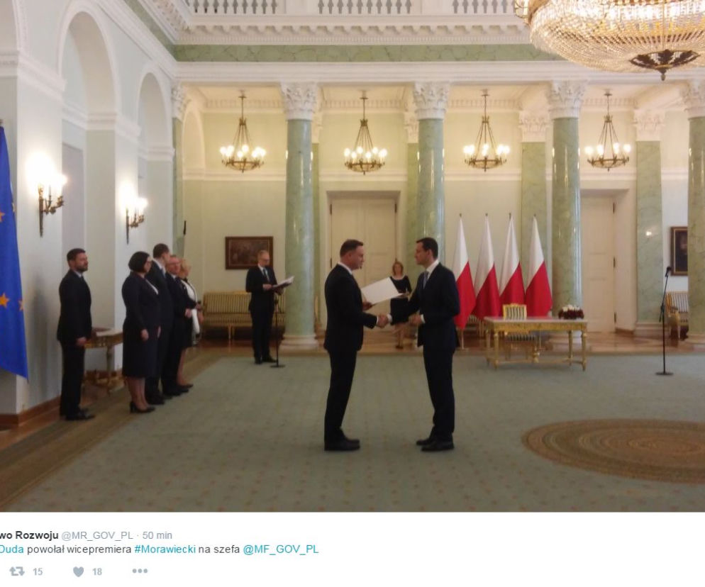 Prezydent Duda powołał Mateusza Morawieckiego na ministra finansów