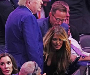 Melania Trump w skórze na urodzinach męża