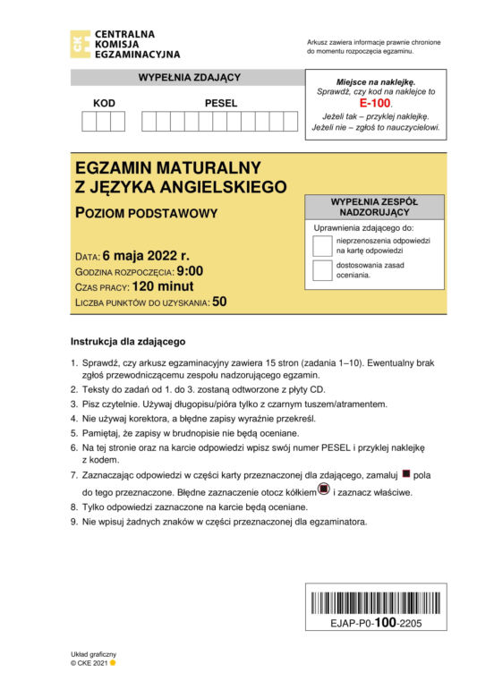 Matura 2022: język angielski. Arkusze odpowiedzi, pytania CKE. Poziom podstawowy