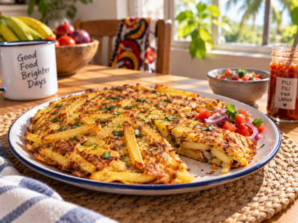 Frytki zalewam jajkami i smażę jak omlet. W Tanzanii chipsi mayai to hit ulicznych budek