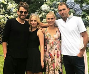 Łukasz Kubot z dziewczyną Kasią Piter. Trener Maciej Synówka z partnerką