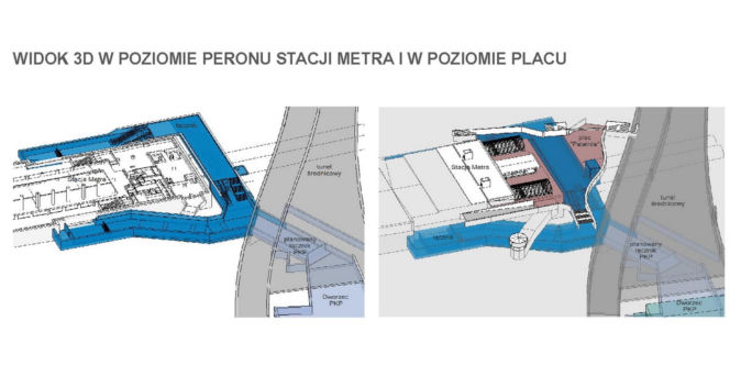Rzut łącznika między metrem Centrum a koleją