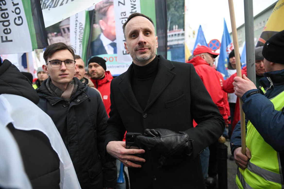 Janusz Kowalski na proteście górników w Warszawie