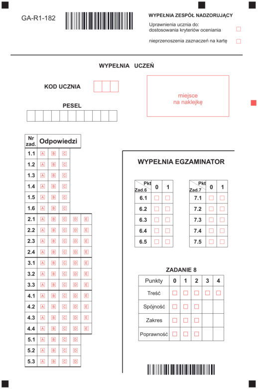 Arkusze angielski rozszerzony karty rozwiązań