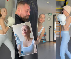 Łysa Edyta Pazura pokazała, jak boksuje. Wskoczyła w obcisłe legginsy i zaczęła walić w worek