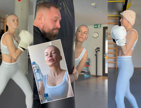 Łysa Edyta Pazura pokazała, jak boksuje. Wskoczyła w obcisłe legginsy i zaczęła walić w worek
