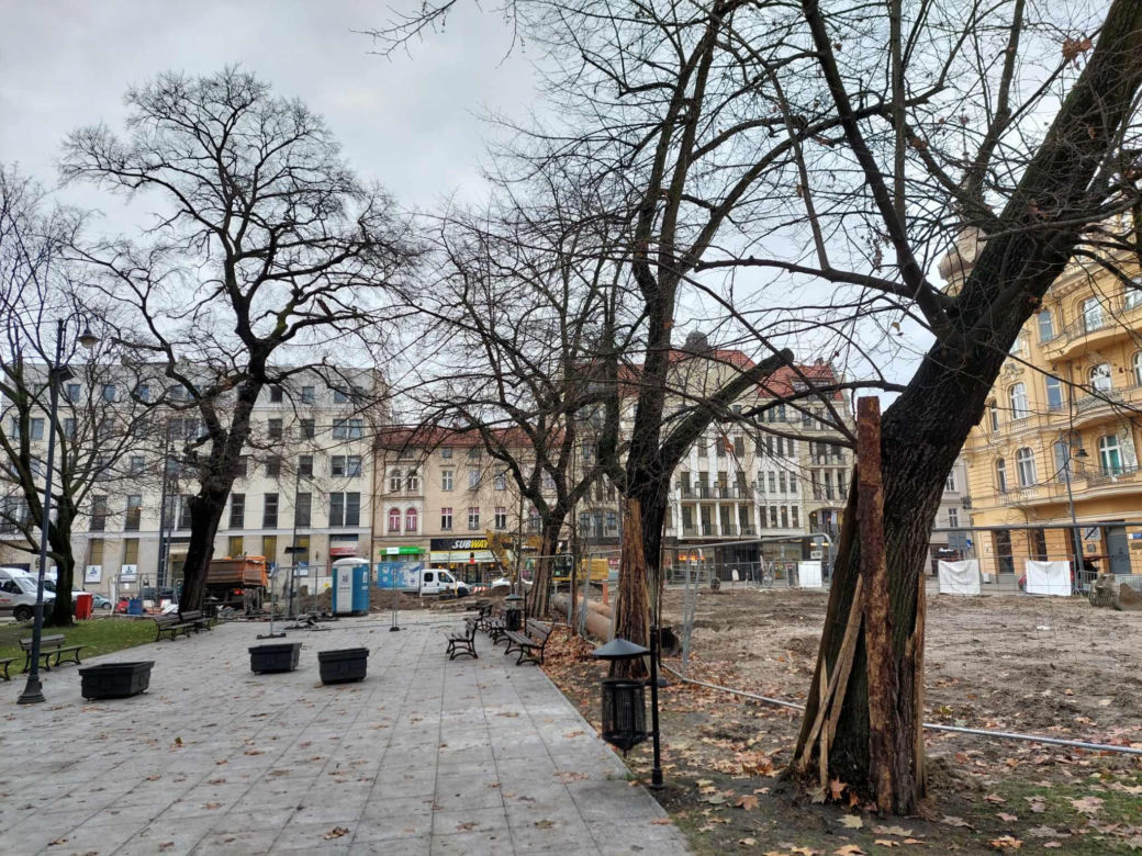 Plac Wolności to ciągle plac budowy. Przed kościołem mają być jak najlepsze warunki do handlu kwiatami [WIZUALIZACJE, ZDJĘCIA]