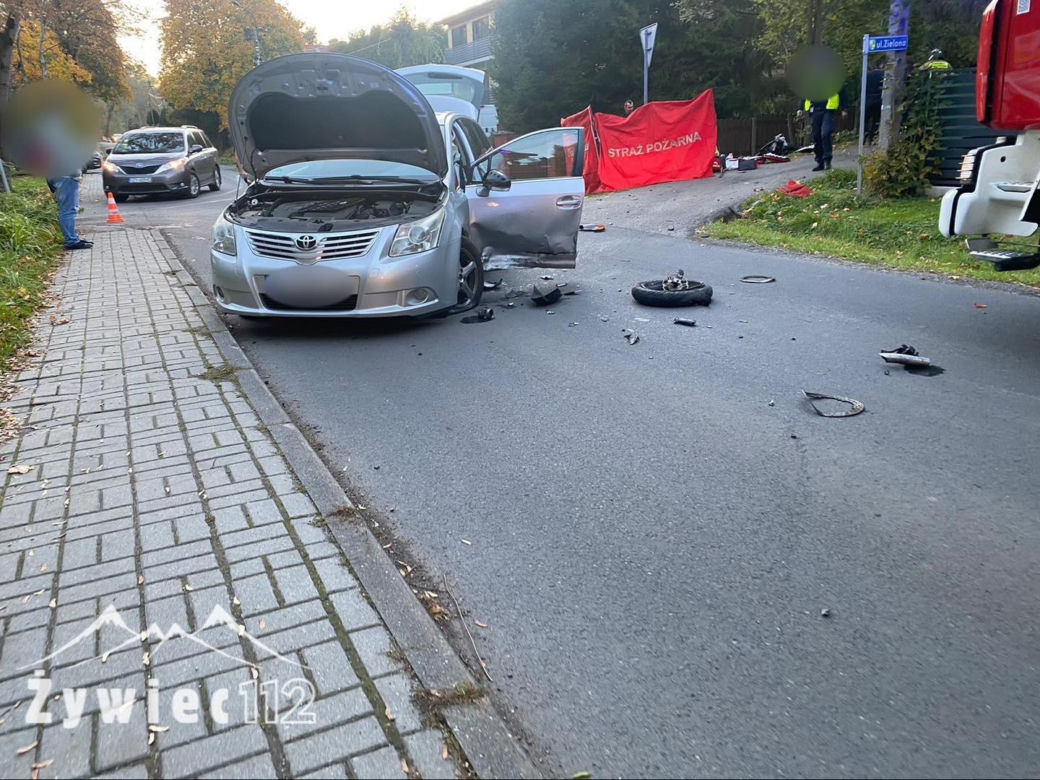 Wypadek z udziałem motocyklisty w powiecie żywieckim