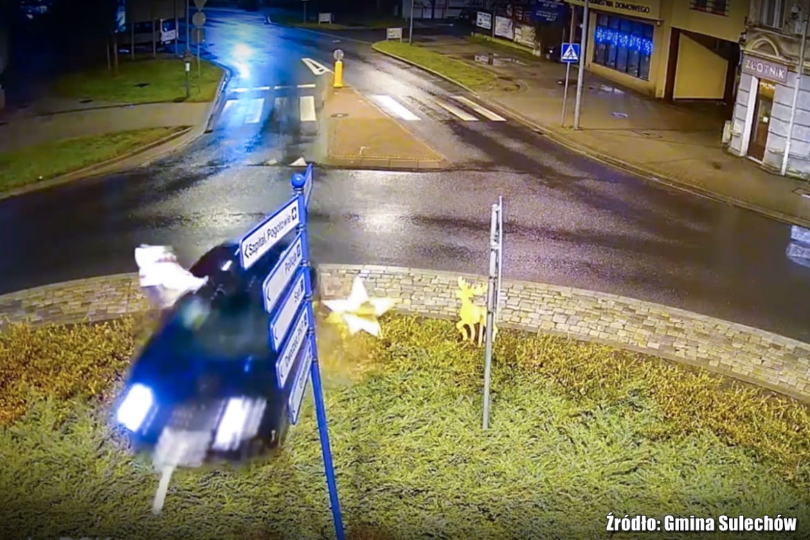 Audi dosłownie przefrunęło przez rondo! Pieszy rzucił się do ucieczki